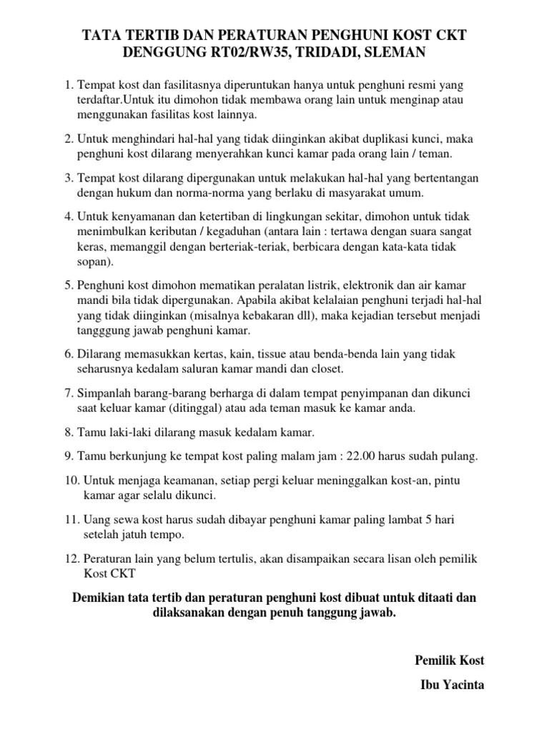 Cara Membuat Peraturan Tata Tertib Penghuni Kost