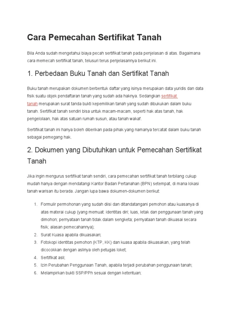 Cara Urus Pemecahan Sertifikat Tanah yang Efektif